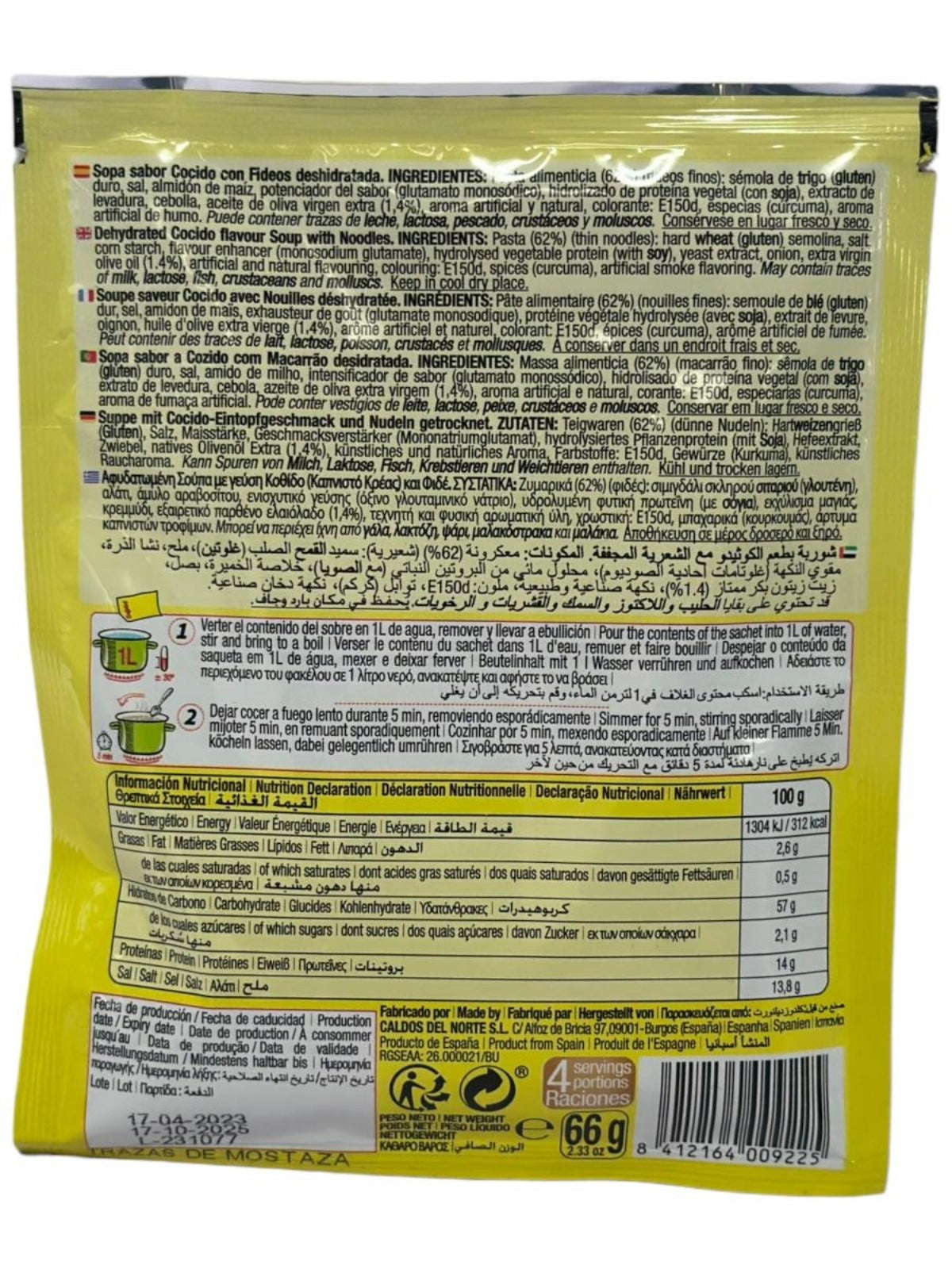 Calnort Sopa Cocido con Fideos Cocido Flavour Soup With Noodles 66g (Best Before 17-10-2025)
