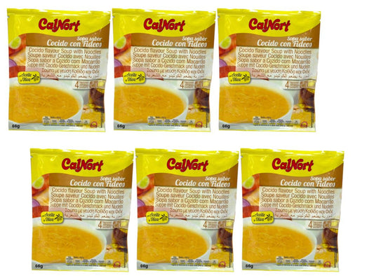 Calnort Sopa Cocido con Fideos Spanish Cocido Flavour Soup With Noodles 66g - 6 Pack Total 396g Best Before October 2025