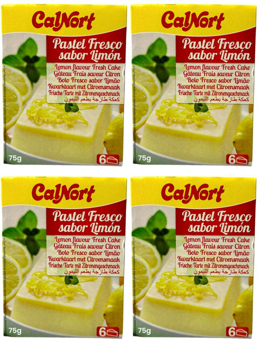 Calnort Pastel Fresco Sabor Limon Spanish Lemon Flavour Fresh Cake 75g  - 4 Pack Total 300g Best Before May 2025