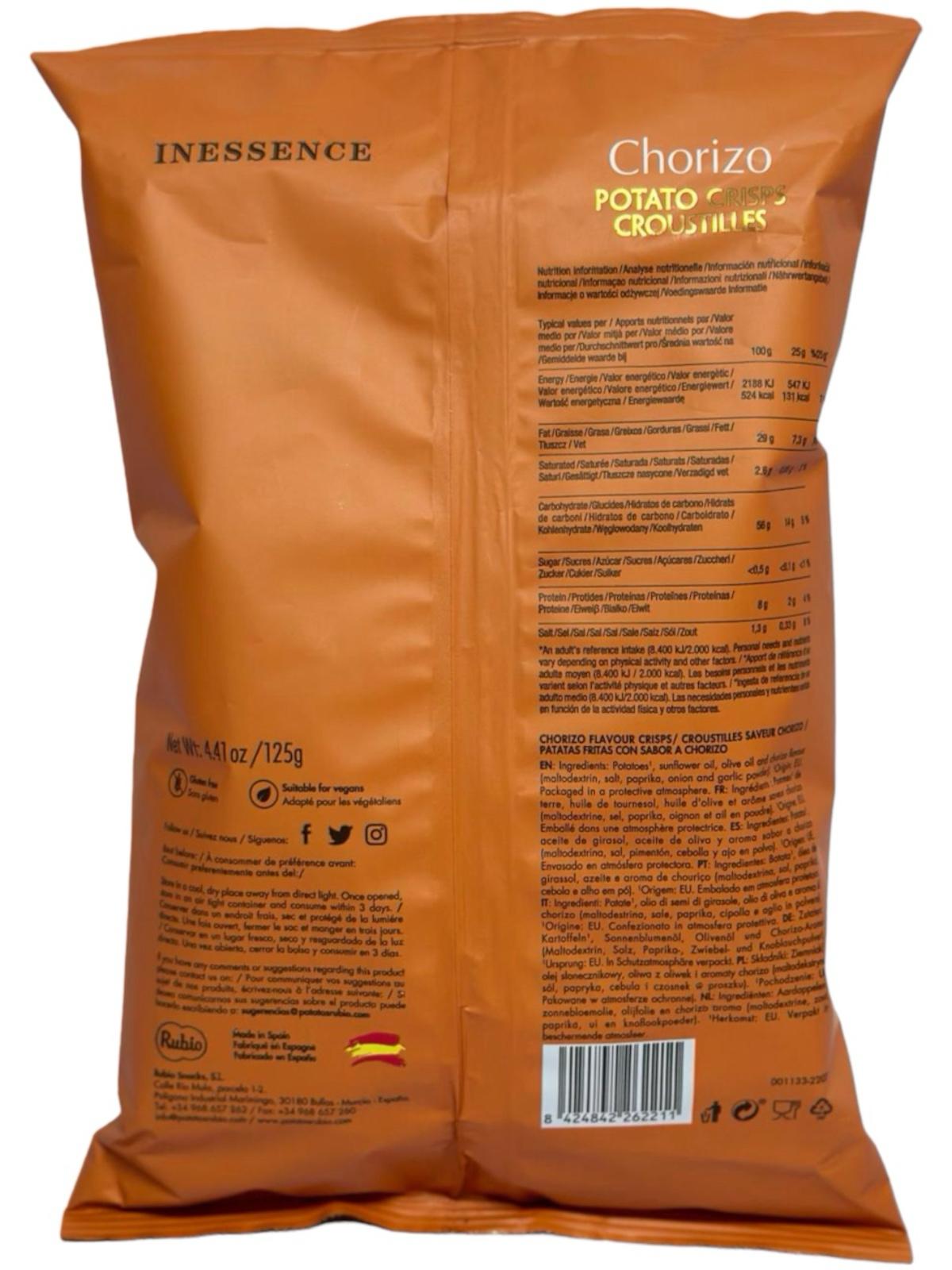 Inessence Chorizo Flavoured Potato Crisps 125g - 3 Pack 375g total