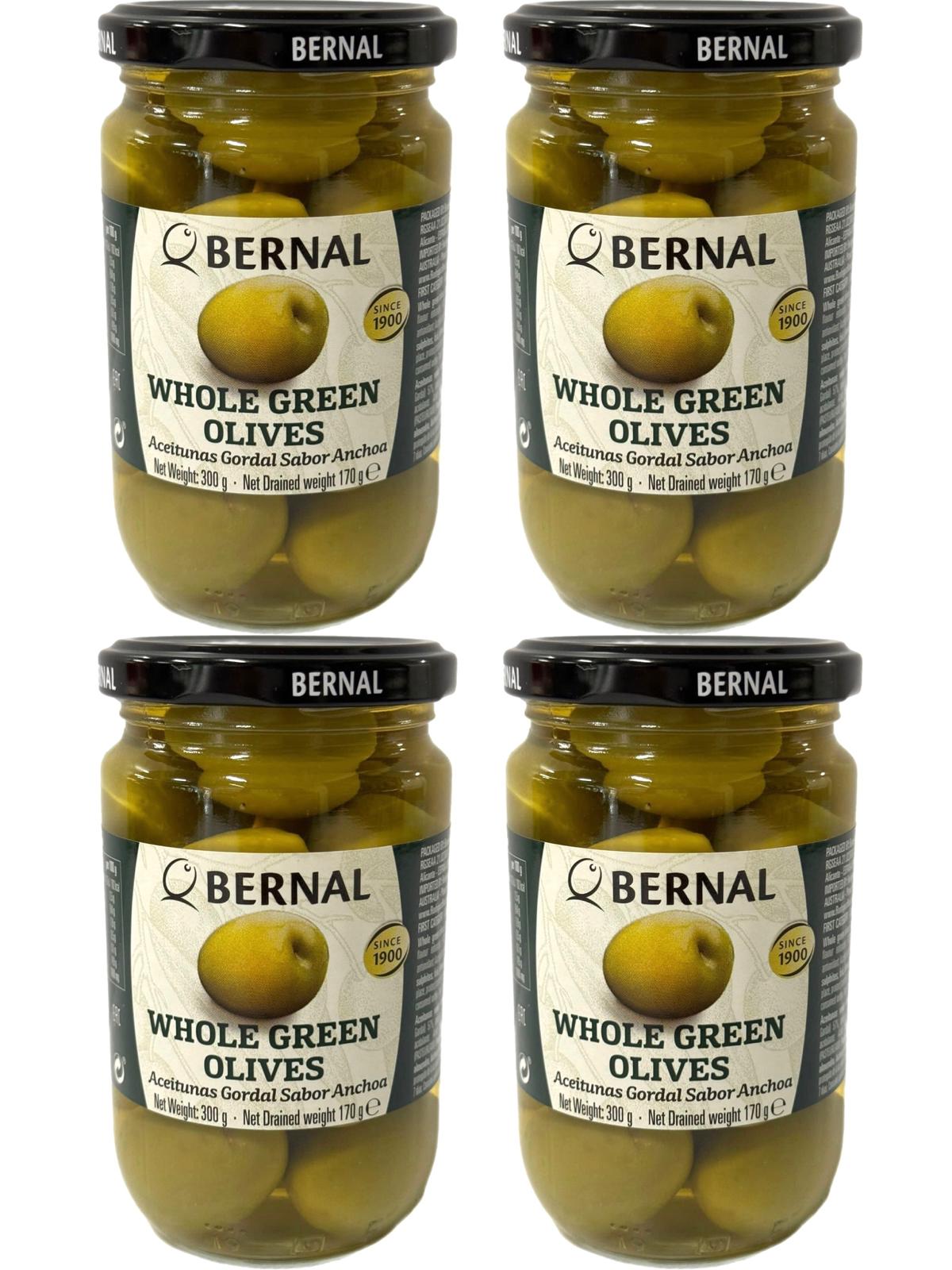 Bernal Gordal Whole Green Queen Olives 300g x4 pack