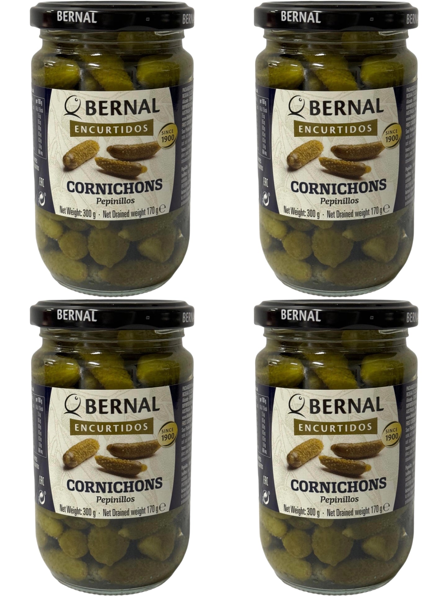 Bernal Encurtidos Cornichons Pepinillos Spanish Gherkins 300g x4 pack