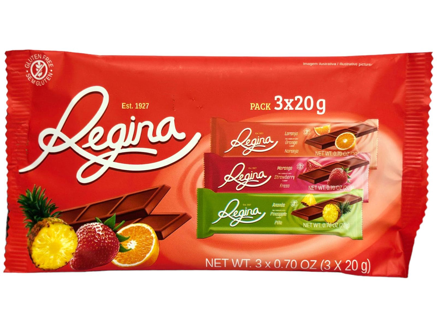 Regina Portuguese Milk Chocolate Mix Fruit Flavours Pack 60g - 6 pack 360g total