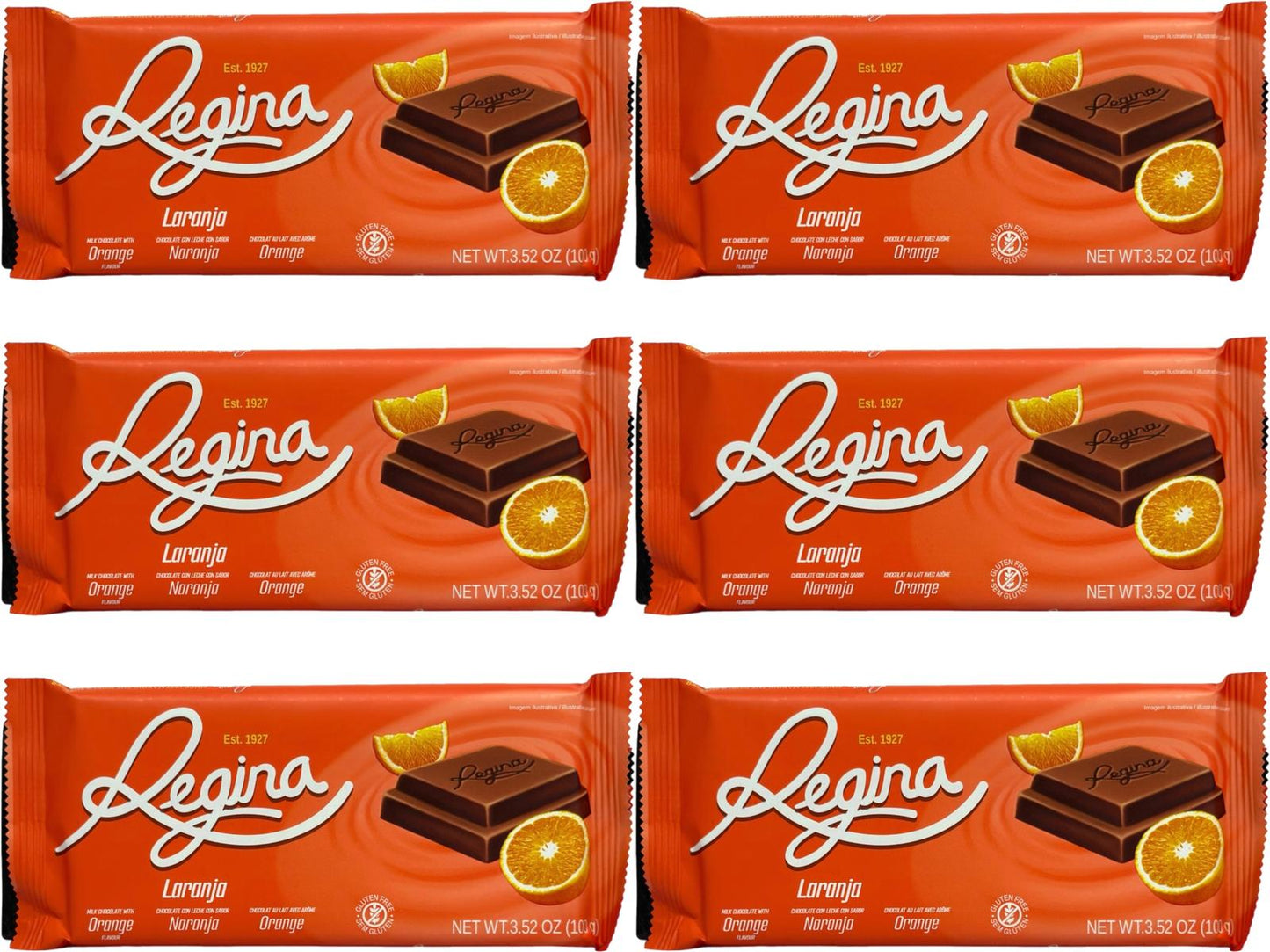 Regina Laranja Chocolate Portuguese Milk Chocolate with Orange Flavour 100g - 6 Pack 600g total