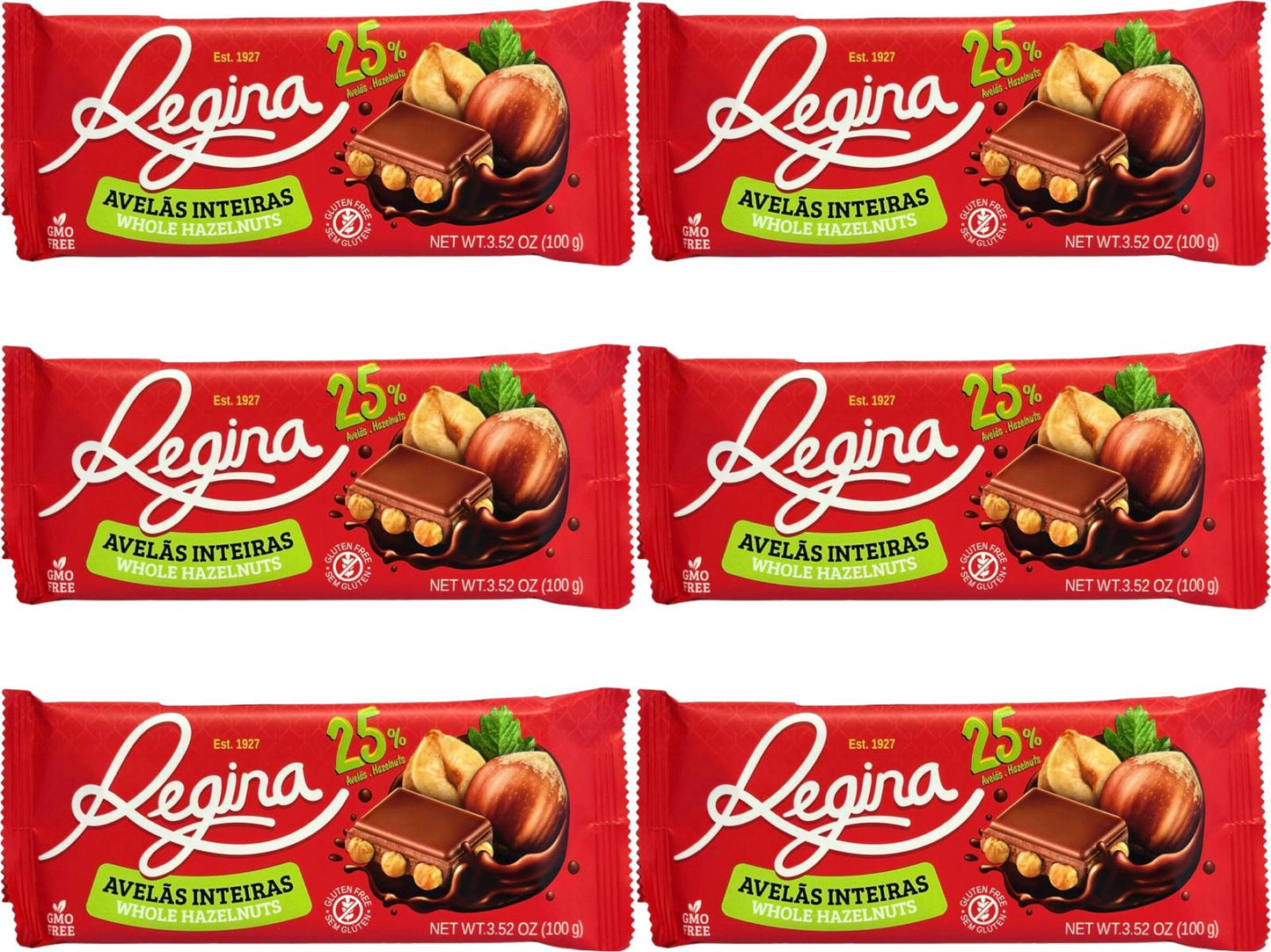 Regina Avelas Inteiras Portuguese Milk Chocolate with Whole Hazelnuts 100g - 6 pack 600g total