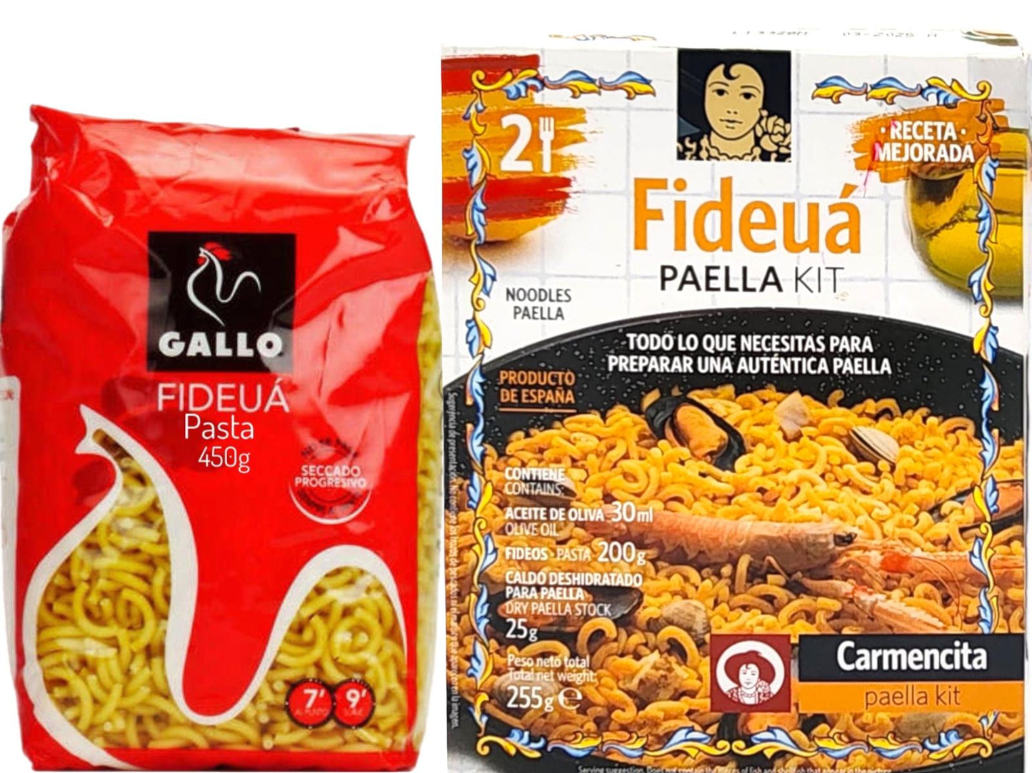 Carmencita Fideua Noodles Paella Kit 255g with Gallo Fideua Noodles 450g Multi pack