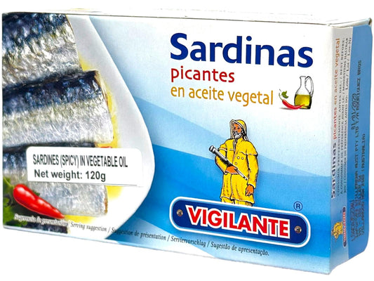 Vigilante Sardinas Picantes en Aceite Vegetal  Spain - Sardines Spicy in Olive Oil 120g