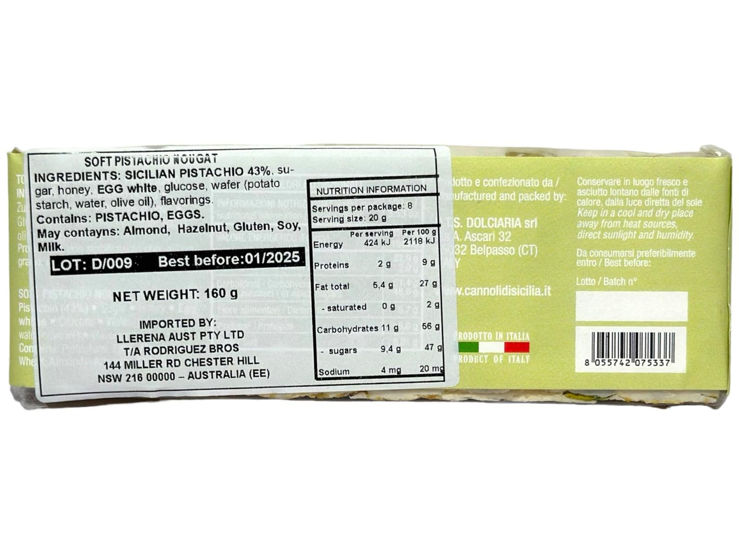 Pennisi Torrone Morbido Al Pistachio Soft Pistachio Nougat  160g (Best Before 31-01-2025)