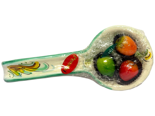 Pennisi Poggio Mestolo Frutta di Marzapane Terracotta Ladle Rest With 90g Marzipan Fruit (Best Before 28-02-2025)