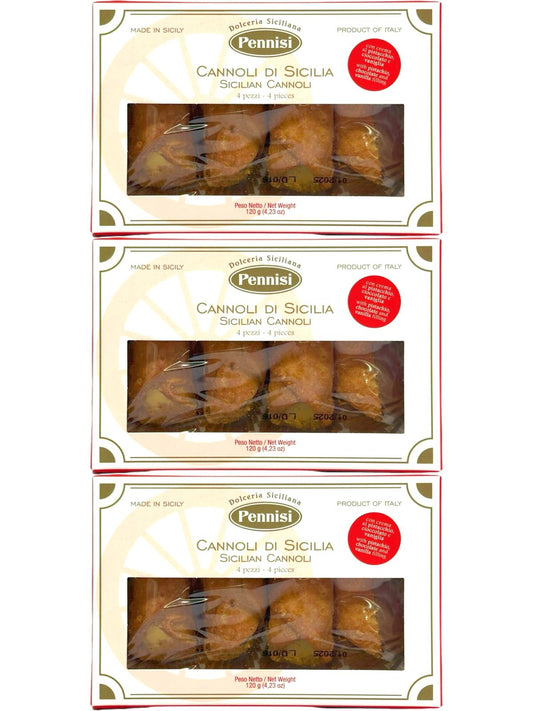 Pennisi Cannoli di Sicilia Con Crema Mixed Filled Sicilian Cannolis 3 Pack- 120g each- 360g Total (Best Before 31-01-2025)