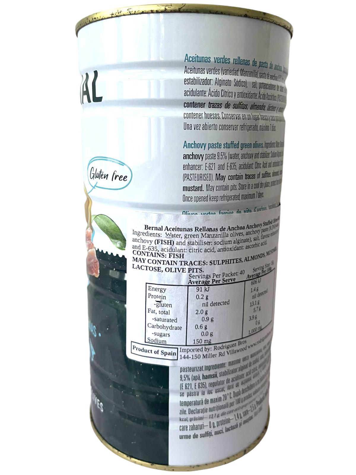 Bernal Aceitunas  Rellenas de Anchoa Anchovy Stuffed Olives 1440g Twin Pack - 2880g Total
