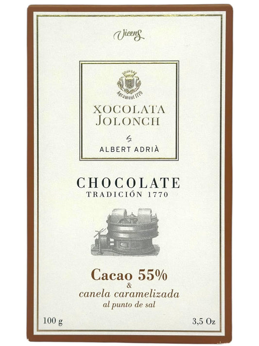 Vicens Xocolata Jolonch Chocolate Canela Caramelizada Al Punto De Sal 55% cacao Caramelised Cinnamon With Salt 100g (Best Before 01-02-2025)