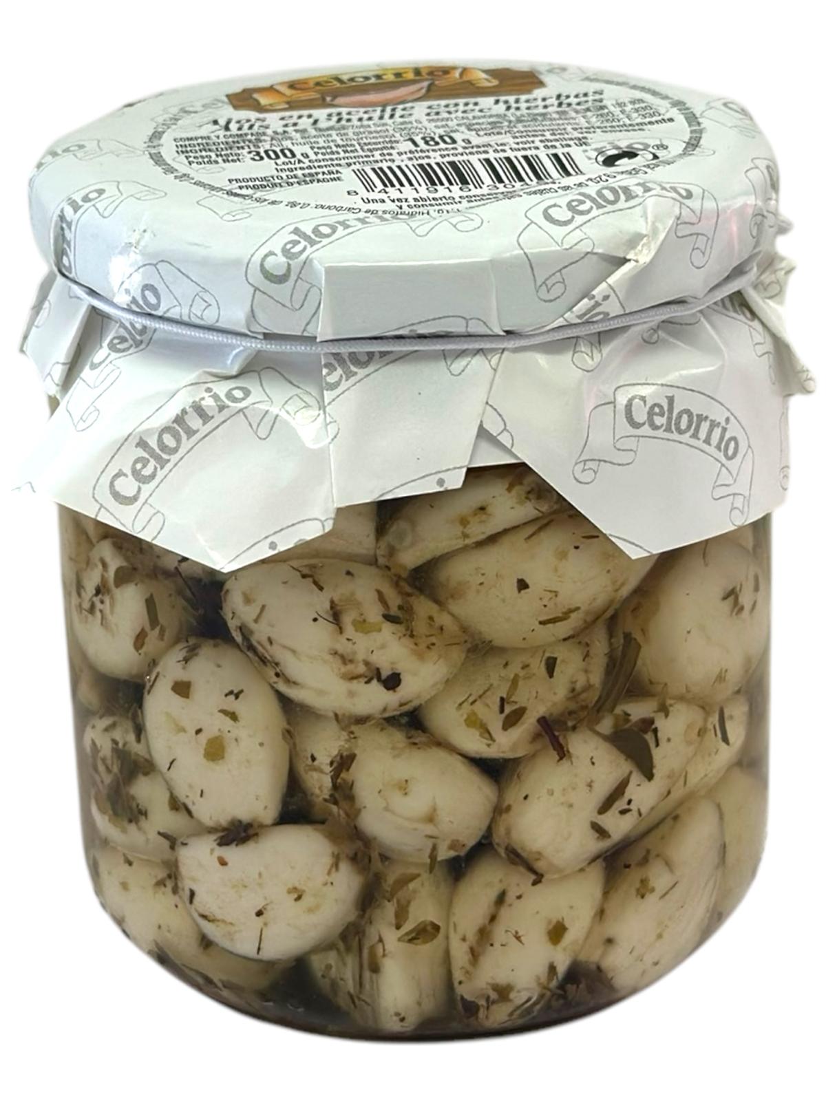 Celorrio Ajos en Aceite Con Hierbas Garlic In Oil With Herbs 300g (Best Before 21-10-2028)