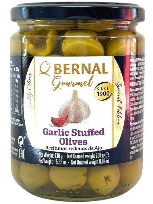 Bernal Gourmet Garlic Stuffed Olives 436g Gross 225g Drained