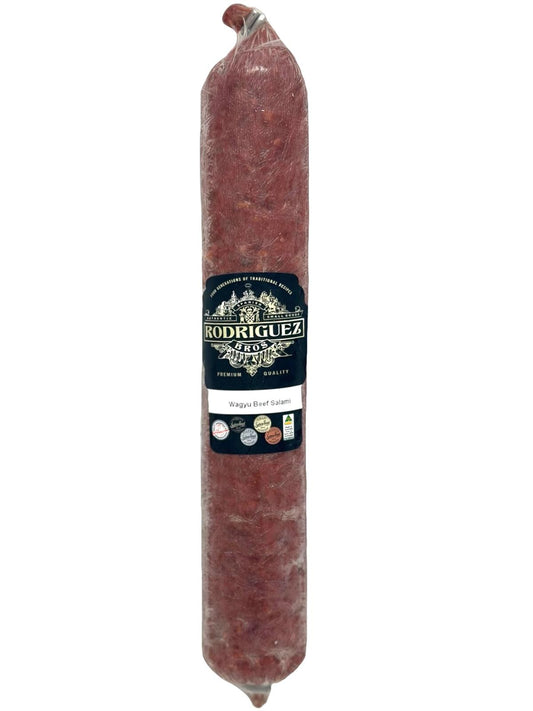 Beef Wagyu Salami. Weight approx 400g piece $20.00 AUD.(You are guaranteed to receive at least 385g of product, equivalent price of $53.33 per kg.)