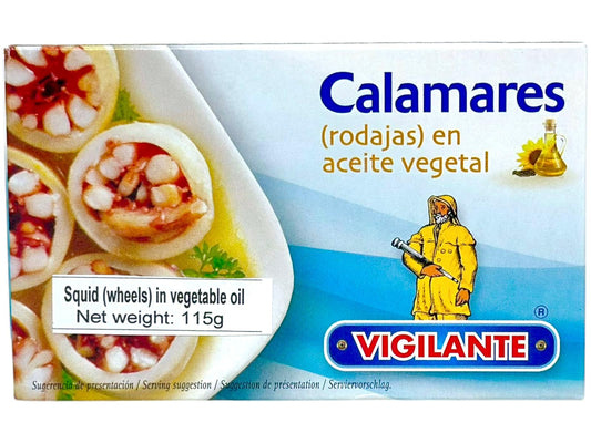 Vigilante Calamares (Rodajas) en Aceite Vegetal - Squids (Wheels) in Vegetable Oil 115g