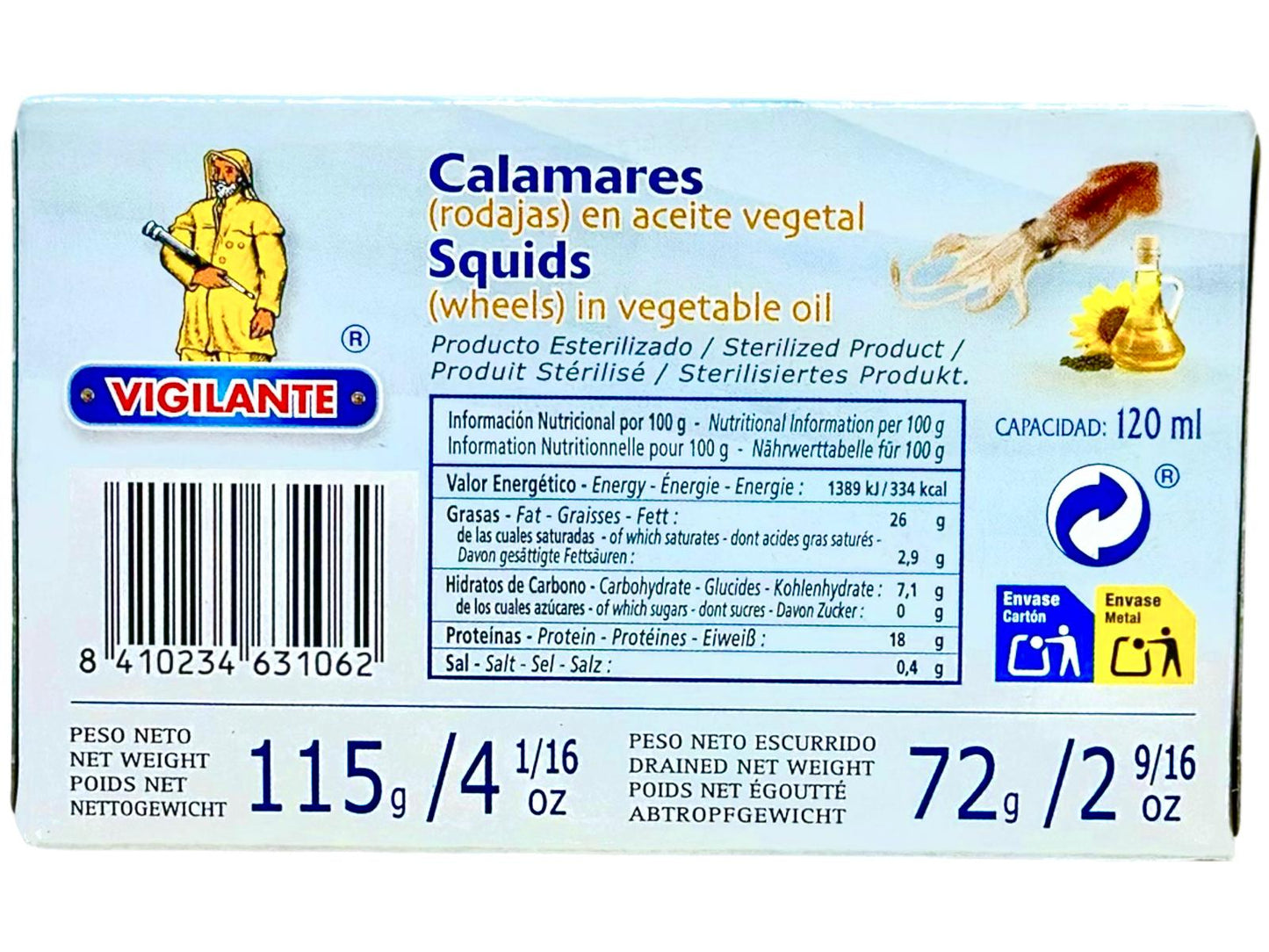 Vigilante Calamares (Rodajas) en Aceite Vegetal - Squids (Wheels) in Vegetable Oil 115g