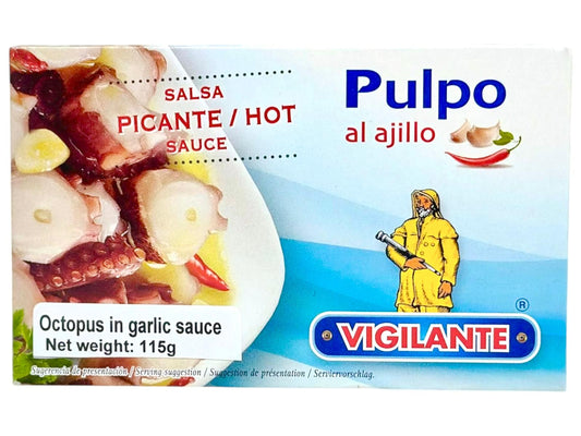 Vigilante Pulpo al Ajillo Octopus in HOT Garlic Sauce 115g (Best Before 01-01-2029)