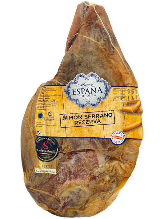 Espana y Hijos Jamon Serrano Full Leg approx 6kg random weight packet. Regular price $200.00 AUD [You are guaranteed to receive at least 5.95kg of product, equivalent price of $33.33 per kg.]