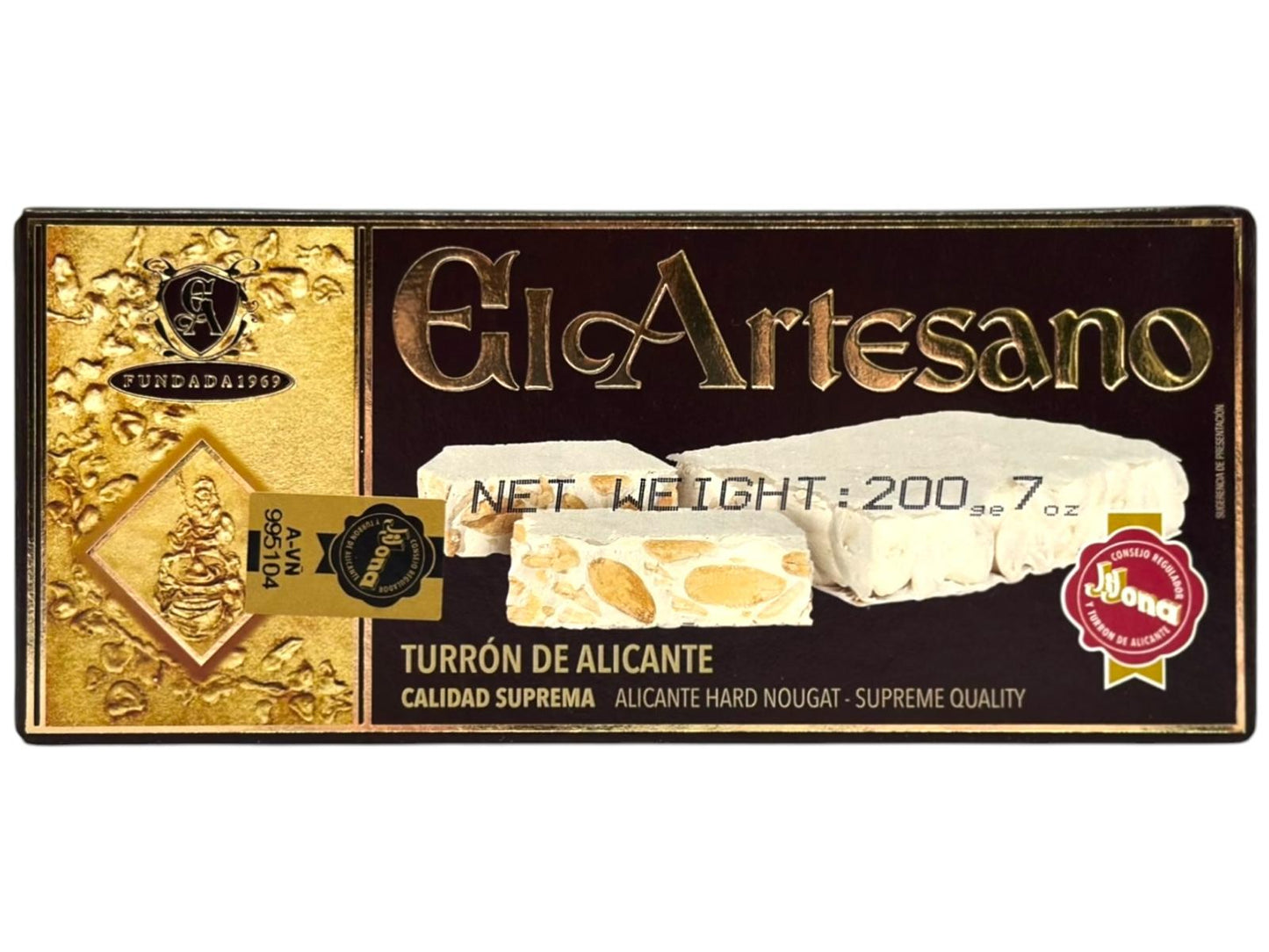 El Artesano Turron de Alicante Duro Spanish Hard Nougat 200g (Best Before 28-02-2027)