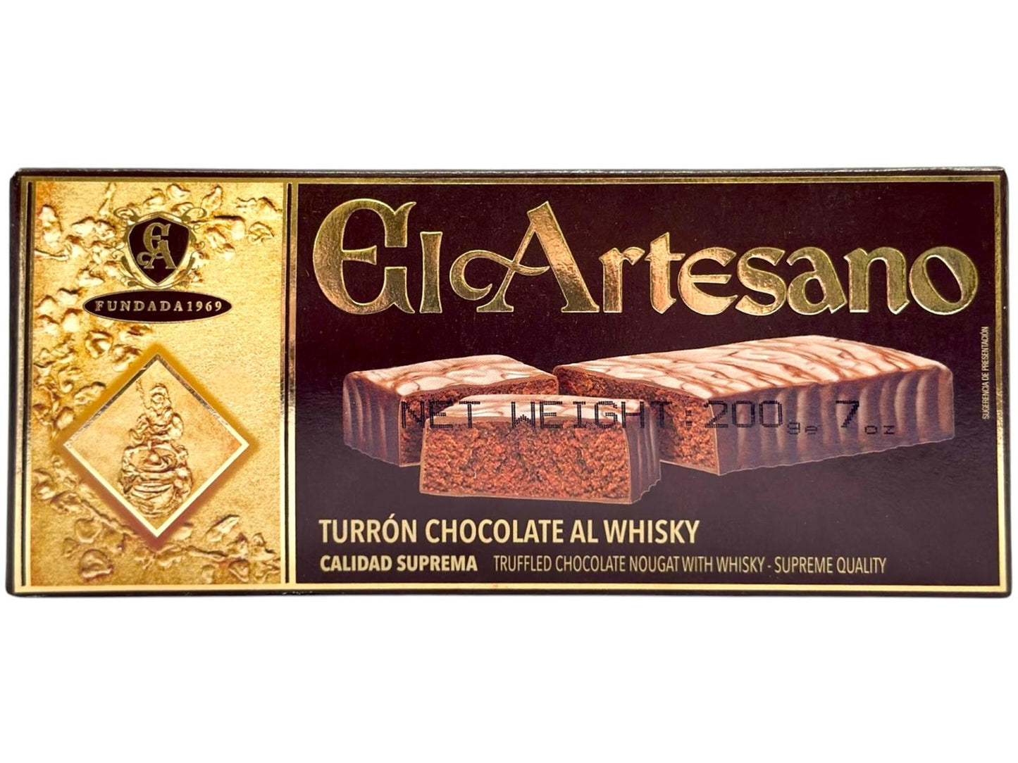 El Artesano Turron Chocolate al Whisky Spanish Nougat 200g (Best Before 30-12-2026)
