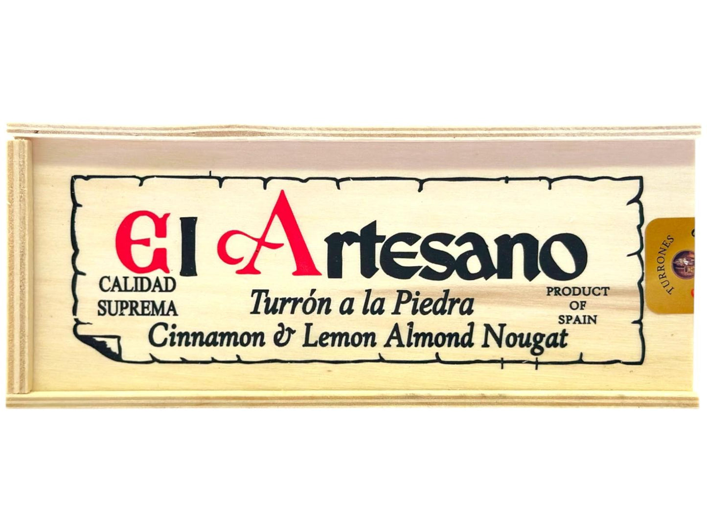 El Artesano Spanish Turron a la Piedra in Wooden Gift Box Cinnamon and Lemon Almond Nougat 300g (Best Before 30-12-2026)
