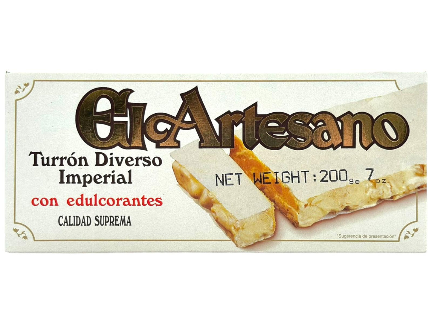 El Artesano Turron Duro Diverso Imperial Spanish Hard Nougat with artificial sweetener 200g (Best Before 30-01-2027)