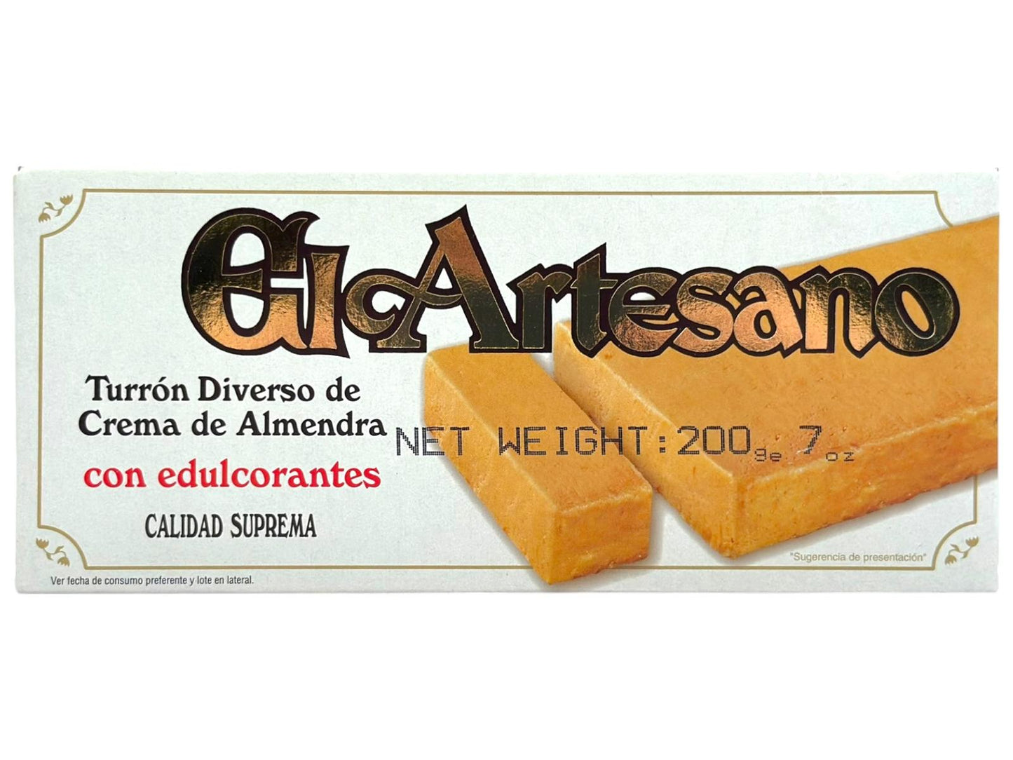 El Artesano Turron Diverso de Crema de Almendra Almond Cream Nougat with artificial sweeteners 200g (Best Before 30-12-2026)