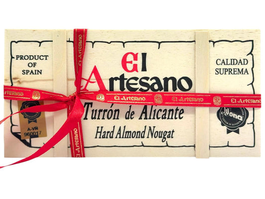 El Artesano Spanish Hard Almond Nougat in Wooden Gift Box Turron de Alicante 200g (Best Before 28-02-2027)