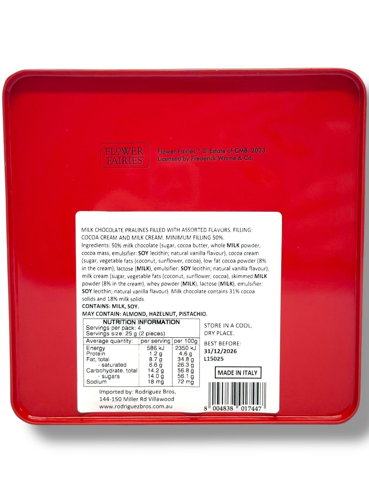 Marie Ange di Costa Flower Fairy Italian Assorted Milk Chocolate Pralines—Il Quadretto in Red  100g (Best Before 31-12-2026)