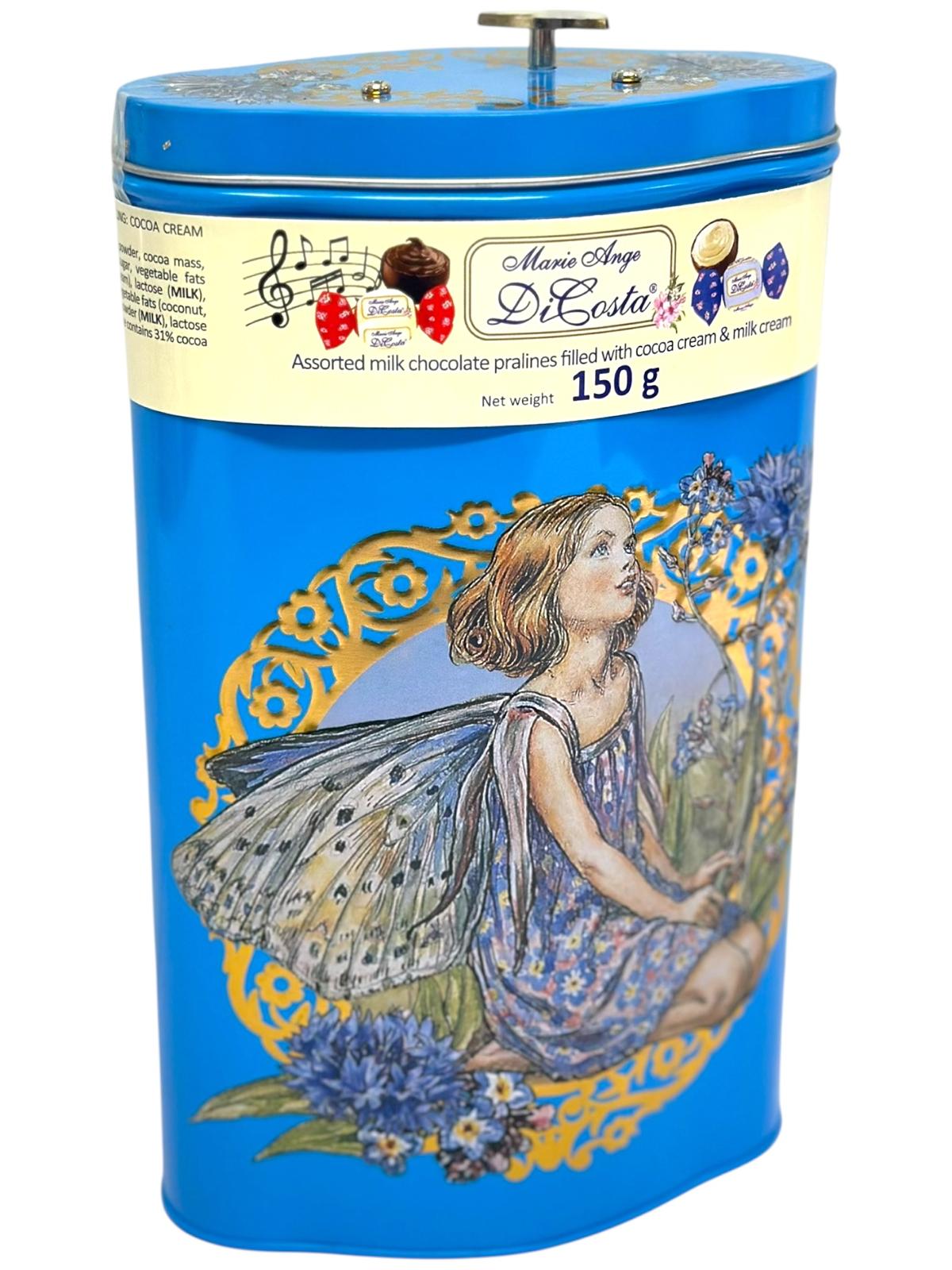 Marie Ange di Costa Sogno Flower Fairy Music Box With Italian Praline Chocolates—Diamond in Gold and Blue 150g