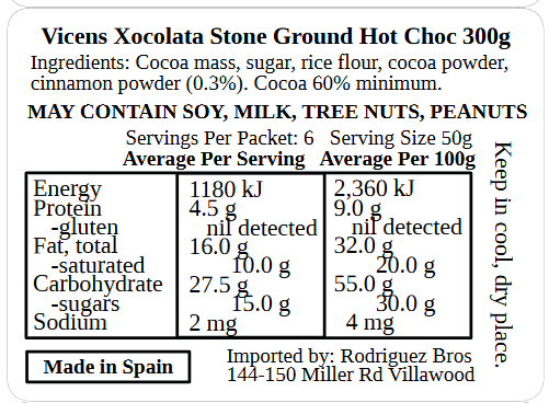 Vicens Xocolata a la Piedra con Canela - Stone Ground Chocolate 60% Cinnamon 300g (Best Before 30-11-2027)