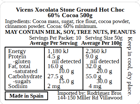 Vicens Xocolata Jolonch Cacao a la Taza Stone Ground Hot Chocolate 60% Tube 500g (Best Before 31-12-2027)