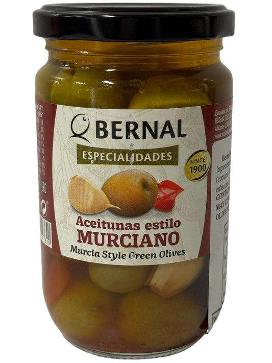 Bernal Especialidades Aceitunas Estilo Murciano Murcia Style Green Olives 300g