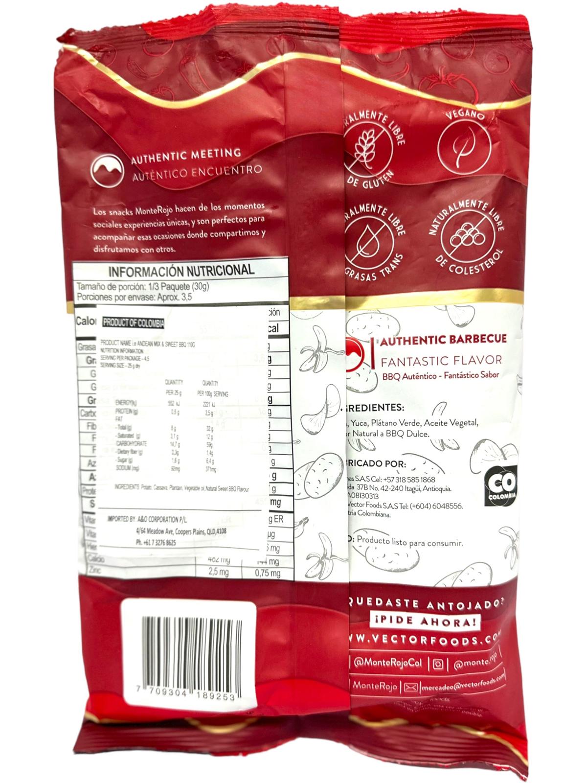 Monterojo Mezcla Andina Sweet BBQ Flavoured Snack Mix 110g - 4 Pack Total 440g Use By April 2024