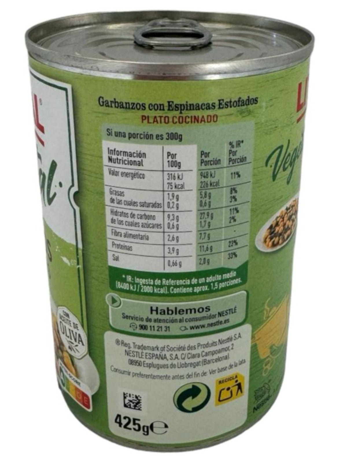 Litoral Vegetal Garbanzos con Espinacas Chickpeas with Spinach 420g