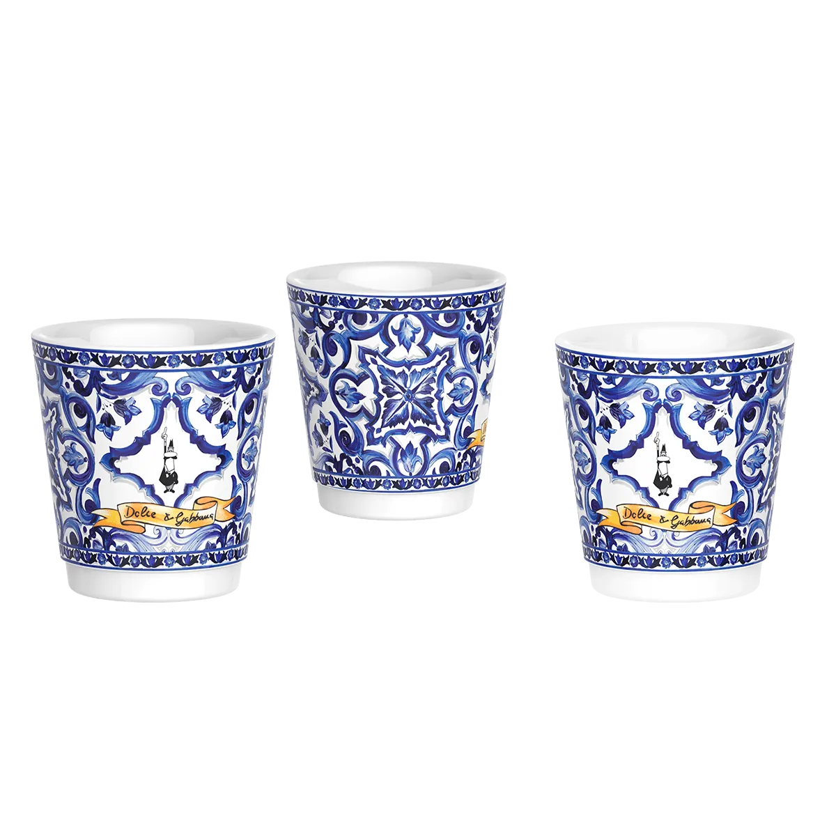 Bialetti Dolce & Gabbana 3-cup Moka Express Blu Mediterraneo, 3 porcelain cups and 3 silver stirrers