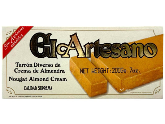 El Artesano Turron Diverso de Crema de Almendra Almond Cream Nougat Sugar Free 200g Best Before End of January 2025