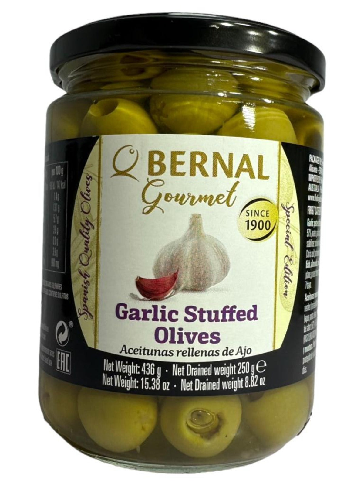 Bernal Gourmet Garlic Stuffed Olives 4 pack  436g x4