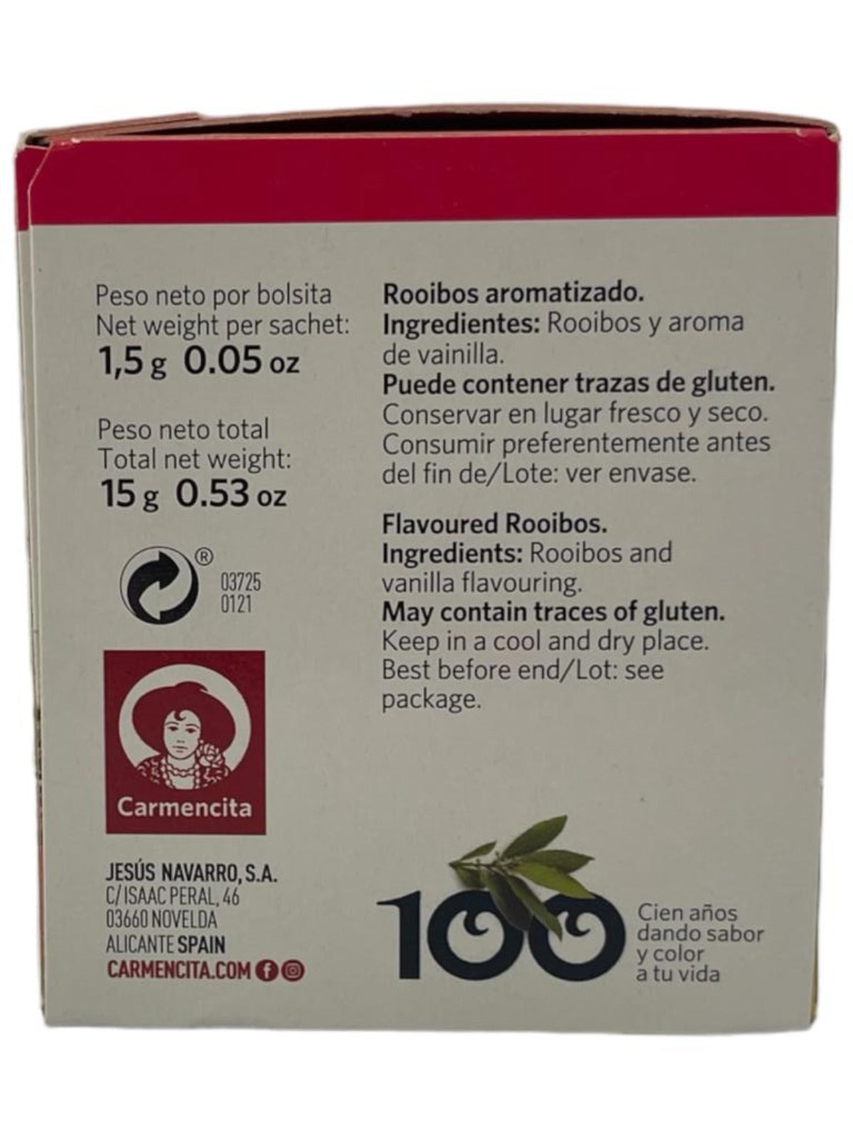 Carmencita Rooibos Vanilla Tea 10x bags 15g (Best Before 01-03-2025)