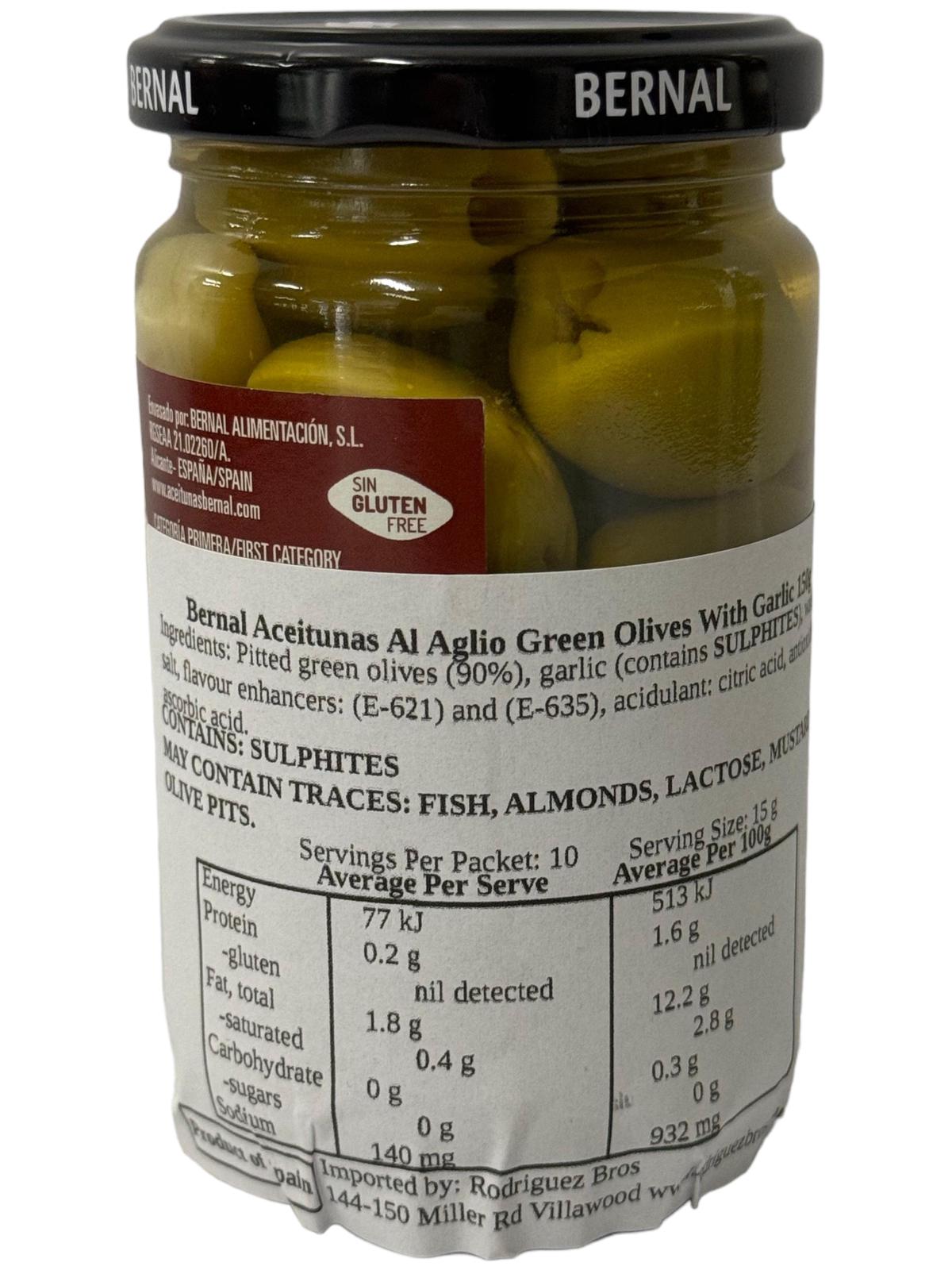 Bernal Especialidades Aceitunas Al Aglio Green Olives With Garlic 300g Best Before Nov 2026