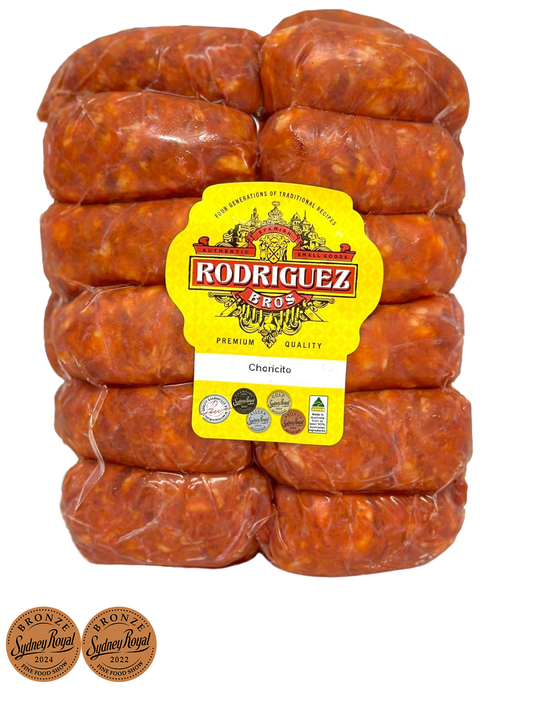 Fresh Spanish Chorizito Choricito Mini Chorizo 24 piece pack approx. 900g packet. Regular price $17.00. [You are guaranteed to receive at least 855g of product, equivalent price of $20.00 per kg.]
