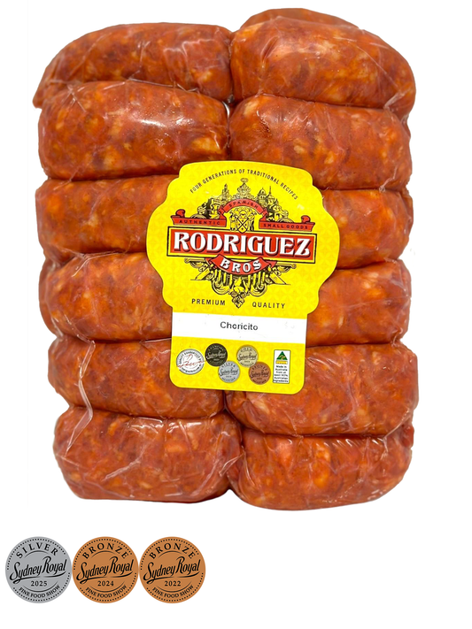 Fresh Spanish Chorizito Choricito Mini Chorizo 24 piece pack approx. 840g packet. Regular price $16.00. [You are guaranteed to receive at least 800g of product, equivalent price of $20.00 per kg.]