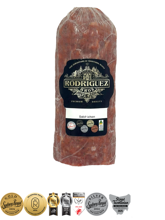 Salchichon Half Salami Approx 400g random weight packet. Regular price $12.50 AUD [You are guaranteed to receive at least 390g of product, equivalent price of $32.05 per kg.]