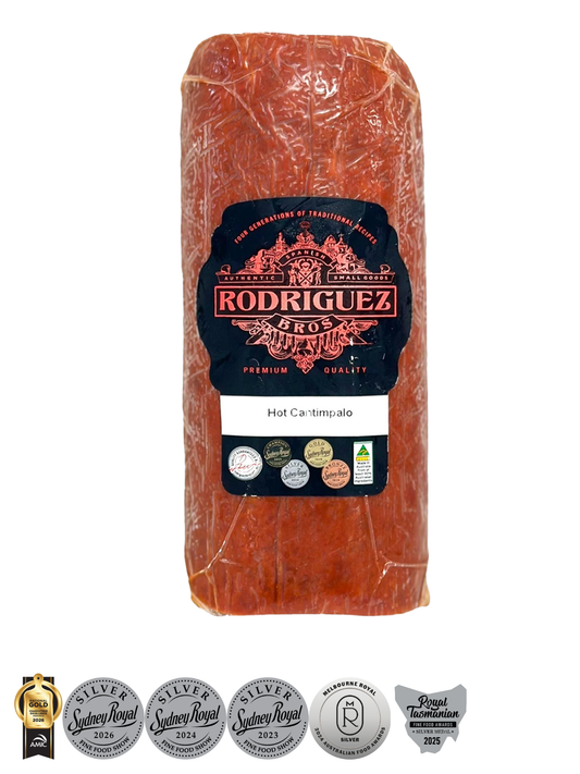 Hot Cantimpalo Half Salami Approx 400g random weight packet. Regular price $12.50 AUD [You are guaranteed to receive at least 390g of product, equivalent price of $32.05 per kg.]
