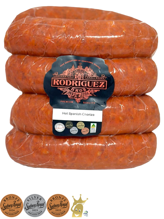 HOT Fresh Spanish Chorizo Random weight approx. 1kg packet 8 pieces regular price $18.00 AUD. You are guaranteed to receive at least 950g of product, equivalent price of $18.95 per kg.