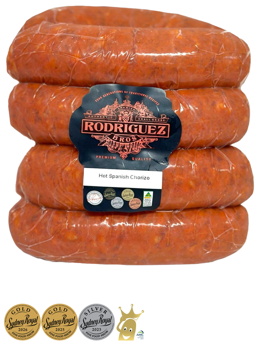 HOT Fresh Spanish Chorizo Random weight approx. 1kg packet 8 pieces regular price $18.00 AUD. You are guaranteed to receive at least 950g of product, equivalent price of $18.95 per kg.