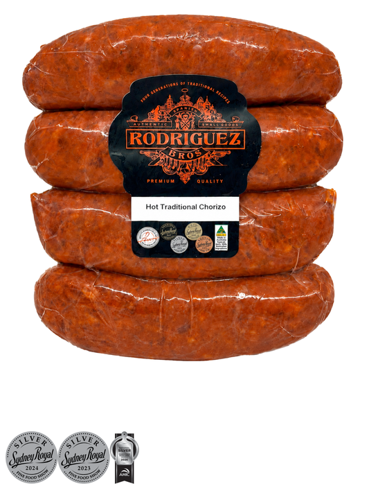HOT Artisan Traditional Chorizo 4 piece pack random weight approx 400g packet. Regular price $11.00 AUD [You are guaranteed to receive at least 390g of product, equivalent price of $28.21 per kg.]