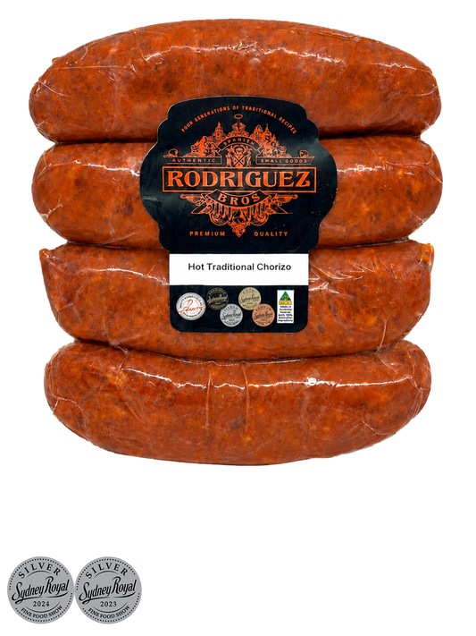 HOT Artisan Traditional Chorizo 4 piece pack random weight approx 400g packet. Regular price $11.00 AUD [You are guaranteed to receive at least 390g of product, equivalent price of $28.21 per kg.]