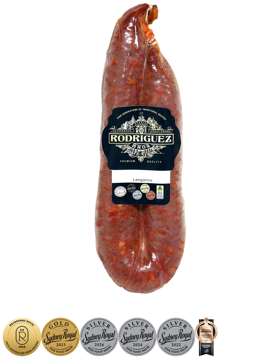 Mild Longaniza single piece pack. Approx 285g random weight packet. Regular price $10.00 AUD [You are guaranteed to receive at least 275g of product, equivalent price of $36.36 per kg.]